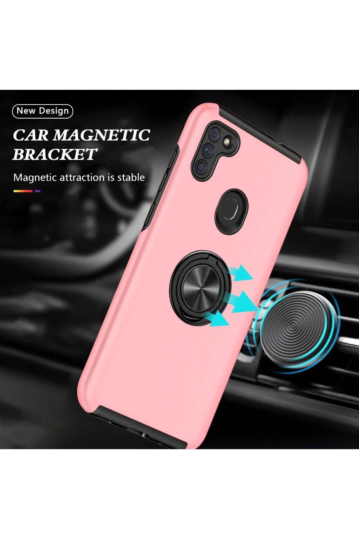 NewFace Samsung Galaxy A11 Kılıf Elit Yüzüklü Kapak - Pembe SVLRS