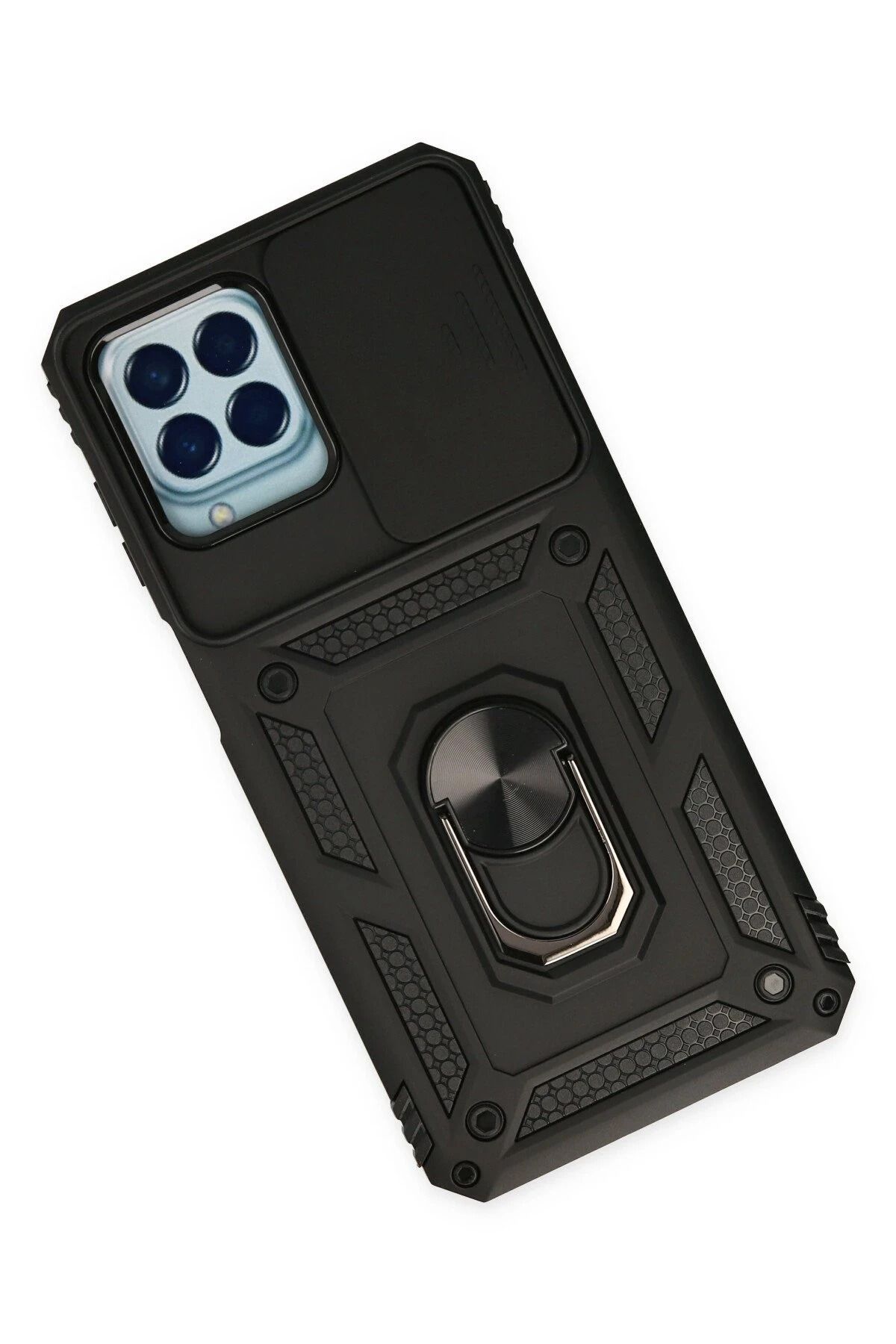 NewFace Samsung Galaxy M33 Kılıf Pars Lens Yüzüklü Silikon - Siyah SVLRS