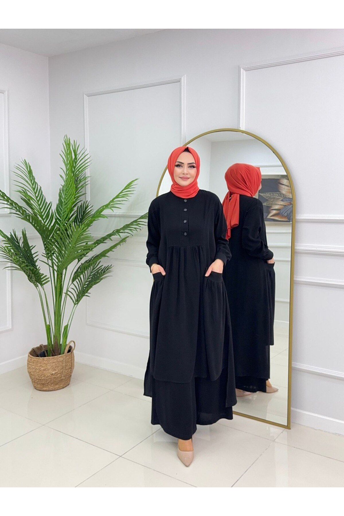 Enans Design Kadın Tesettür Medine İpeği 2'Li Takım Tunik & Pantolon