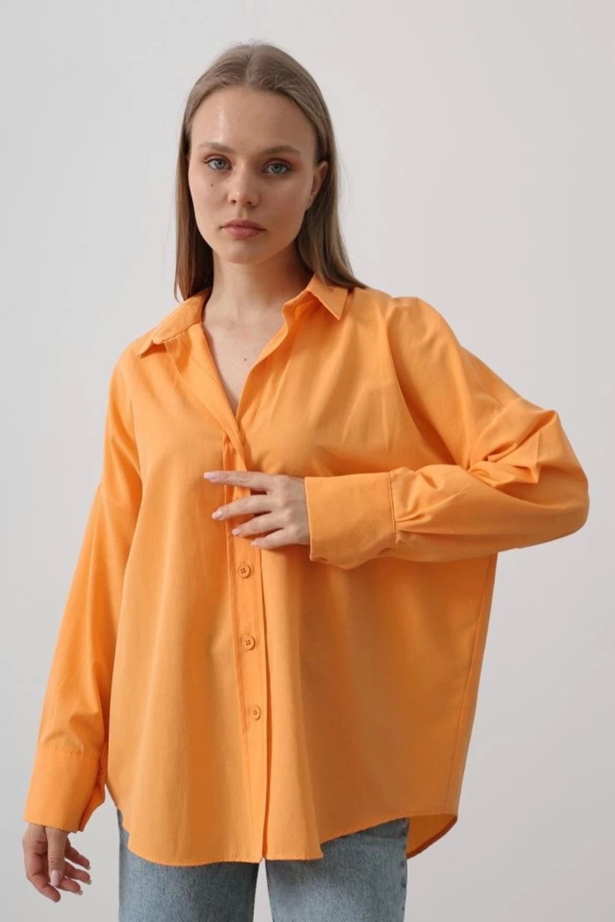 Butik Geniş Manşet Detaylı Gömlek - Kavun