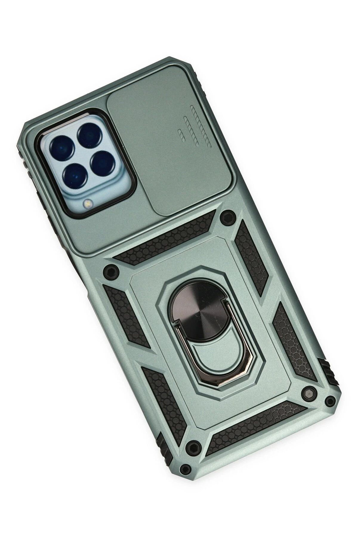 NewFace Samsung Galaxy M33 Kılıf Pars Lens Yüzüklü Silikon - Yeşil SVLRS
