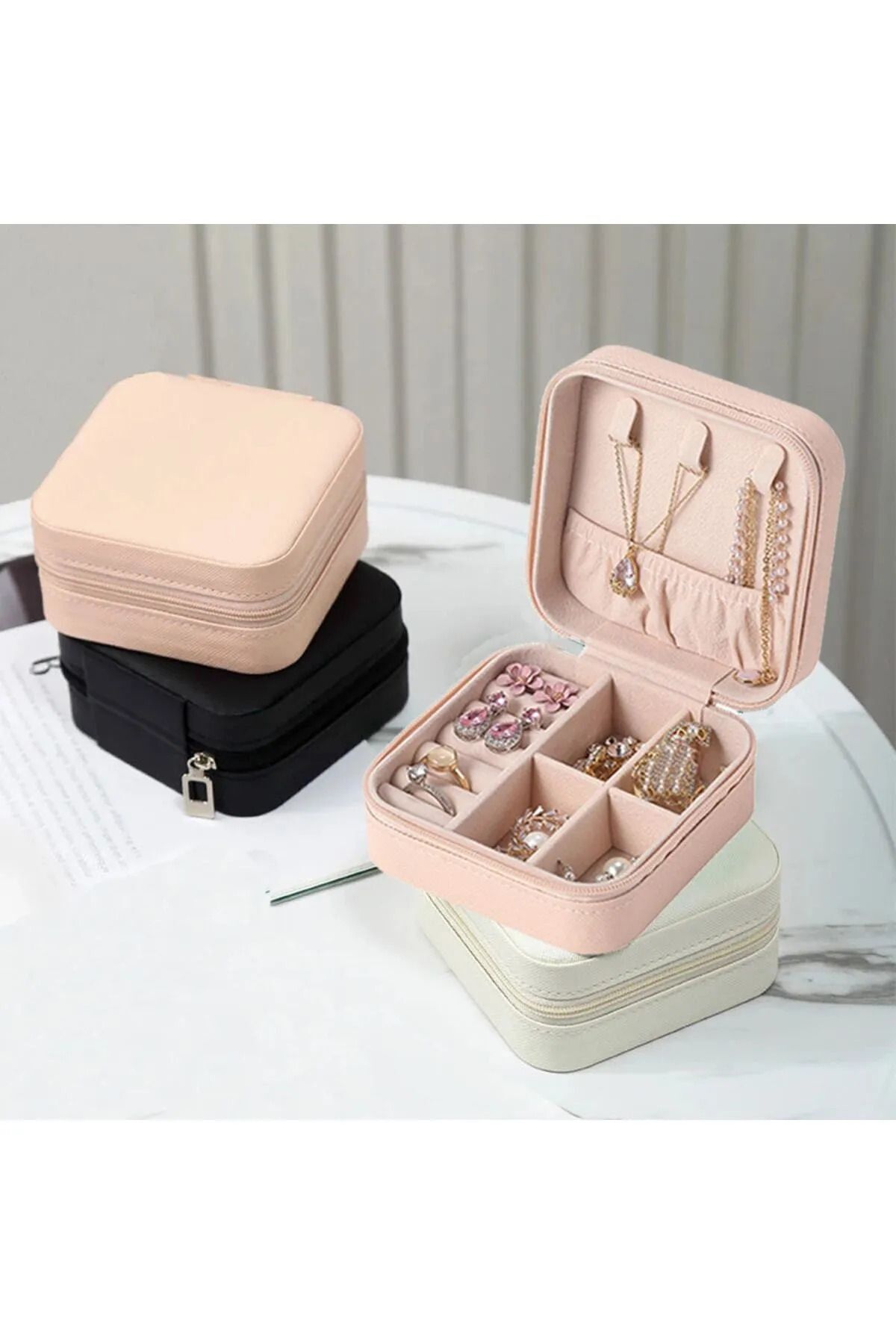 JEWELRY Taşınabilir Küçük Mücevher Kutusu - Pu Deri Organizatör
