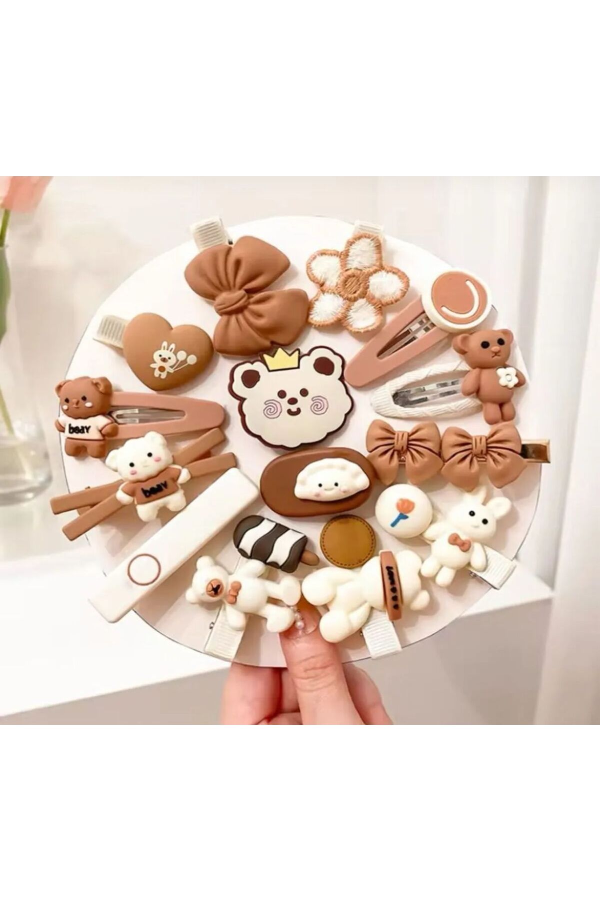 MutiKids 14lü Kawaii Teddy Coco Bear Kore Kahverengi Ayıcık Taba Kız Çocuk Bebek Kadın Saç Toka Set Hediye