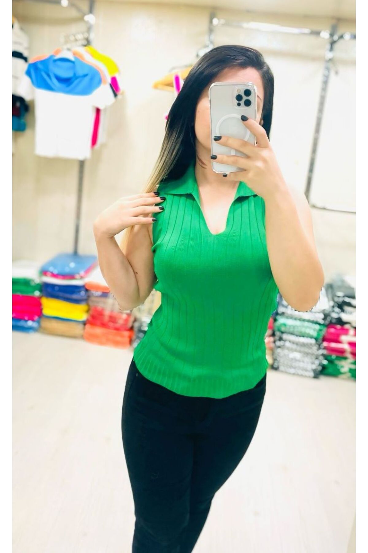 Butik Kadın Kalın Askılı Gömlek Yaka Bluz