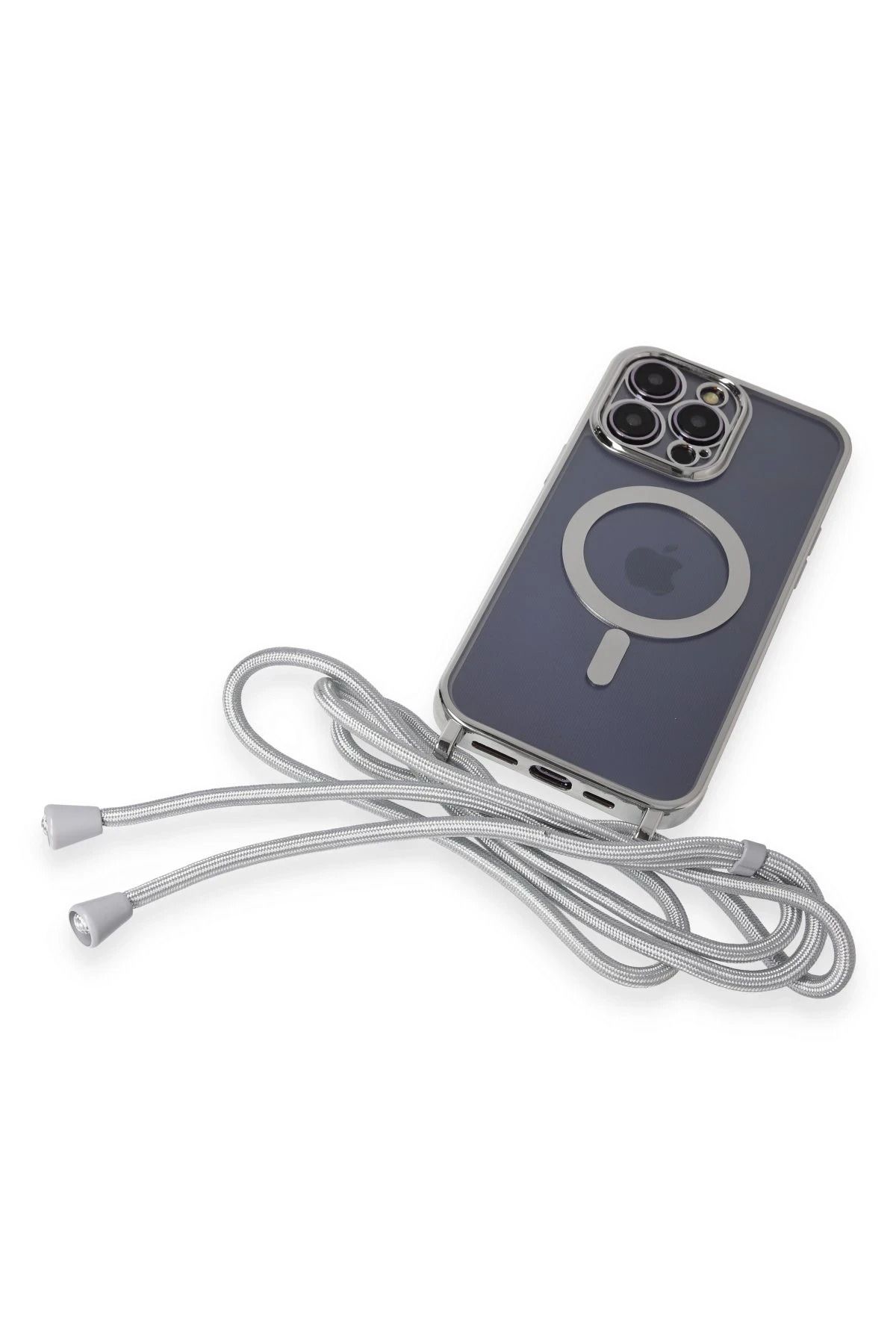 NewFace iPhone 13 Pro Max Uyumlu Kılıf Divo Lazer Askılı Magsafe Kapak - Gümüş SVLRS