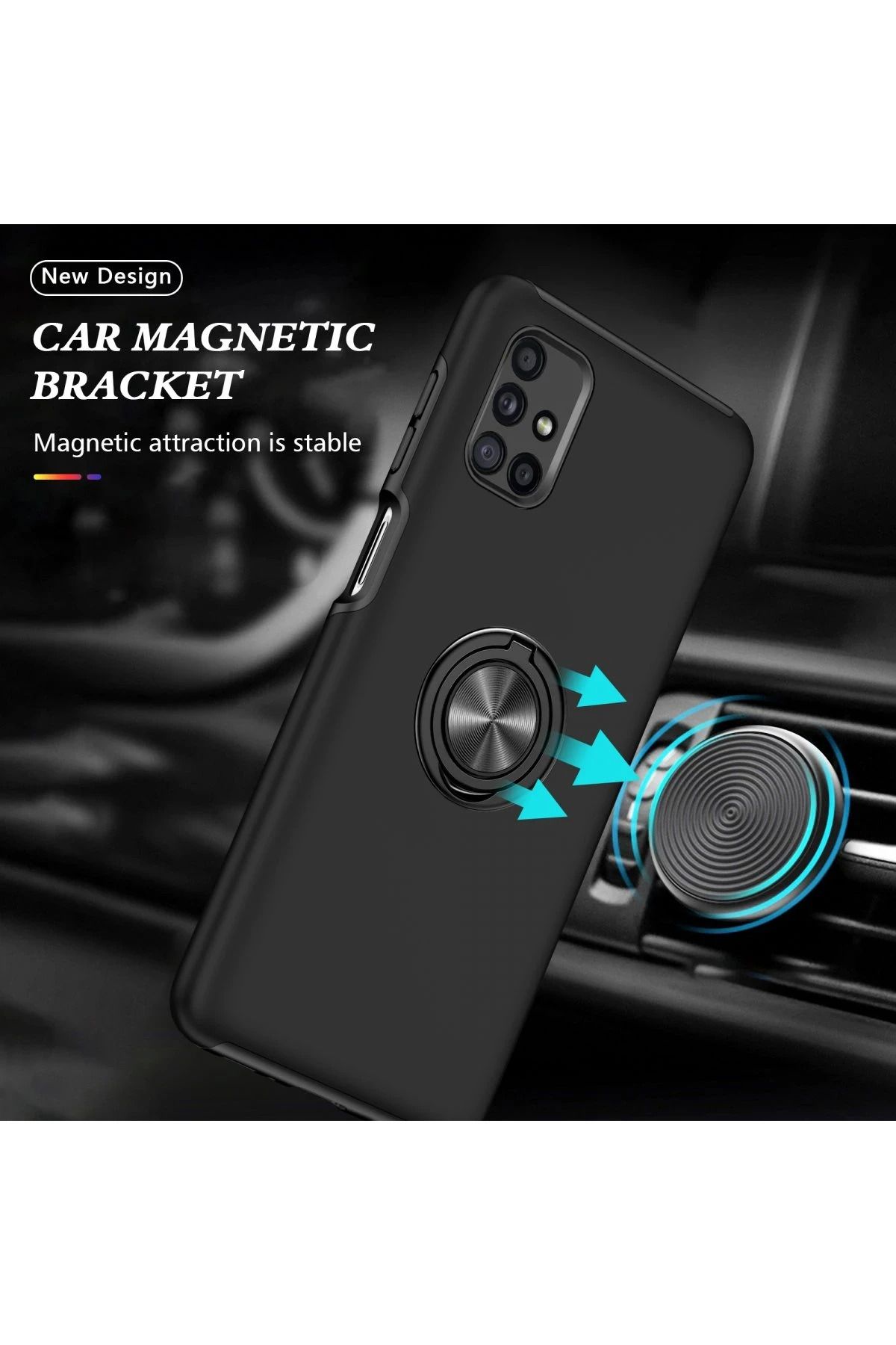 NewFace Samsung Galaxy M51 Kılıf Elit Yüzüklü Kapak - Siyah SVLRS