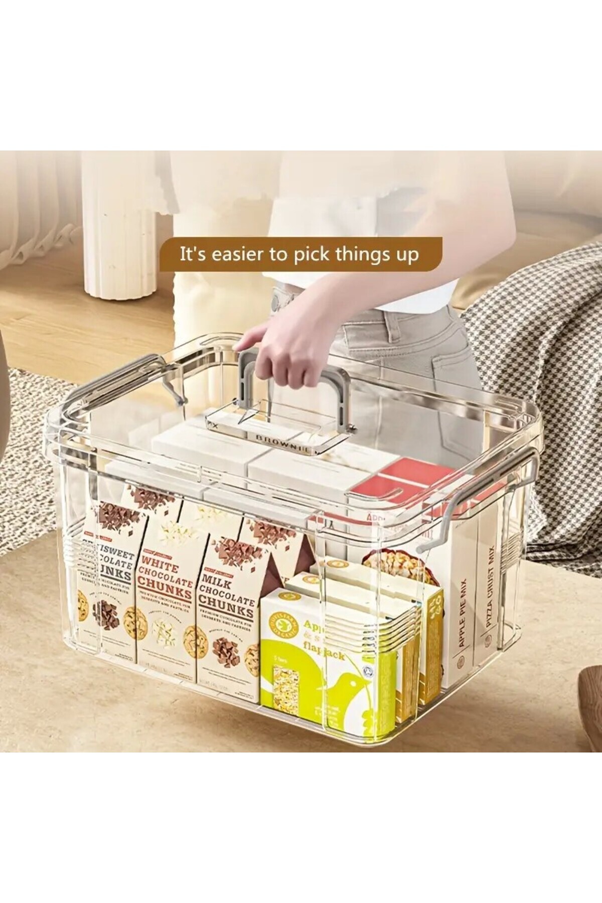 Flippy-Cutie De Depozitare Tip Valiza, pentru Alimente, Jucarii, Accesorii Transparent-Gri, 24x17x13.5 cm 5