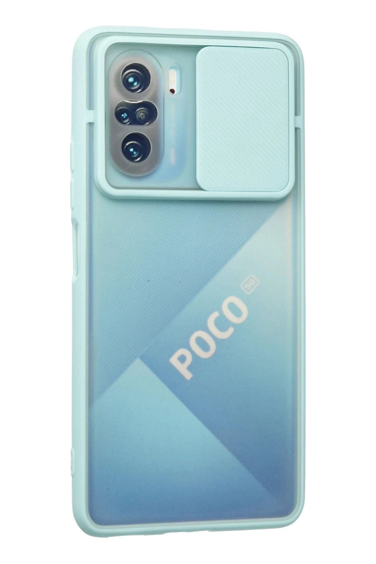 NewFace Xiaomi Poco F3 Kılıf Palm Buzlu Kamera Sürgülü Silikon - Turkuaz SVLRS
