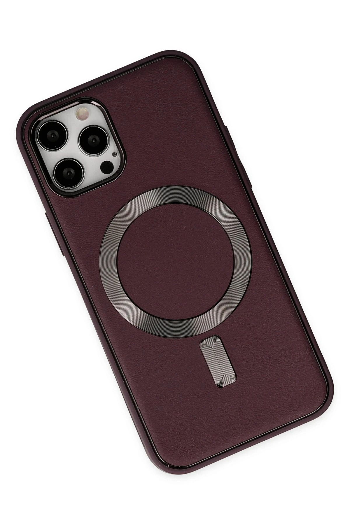 NewFace iPhone 12 Pro Max Kılıf Coco Deri Magneticsafe Silikon - Bordo NRMSA