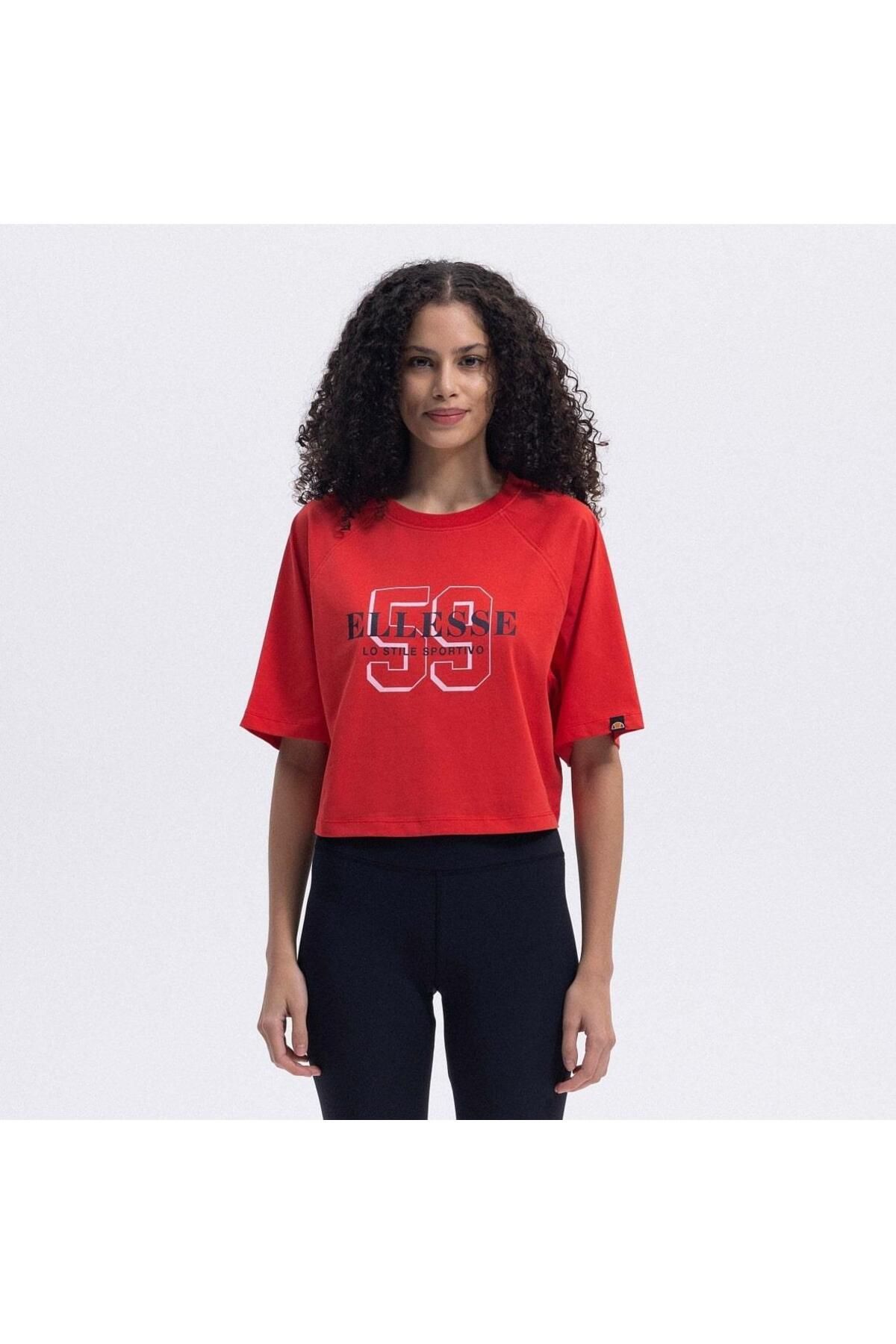 Ellesse EF443-RD Bisiklet Yaka Crop Kadın T-Shirt - Kırmızı