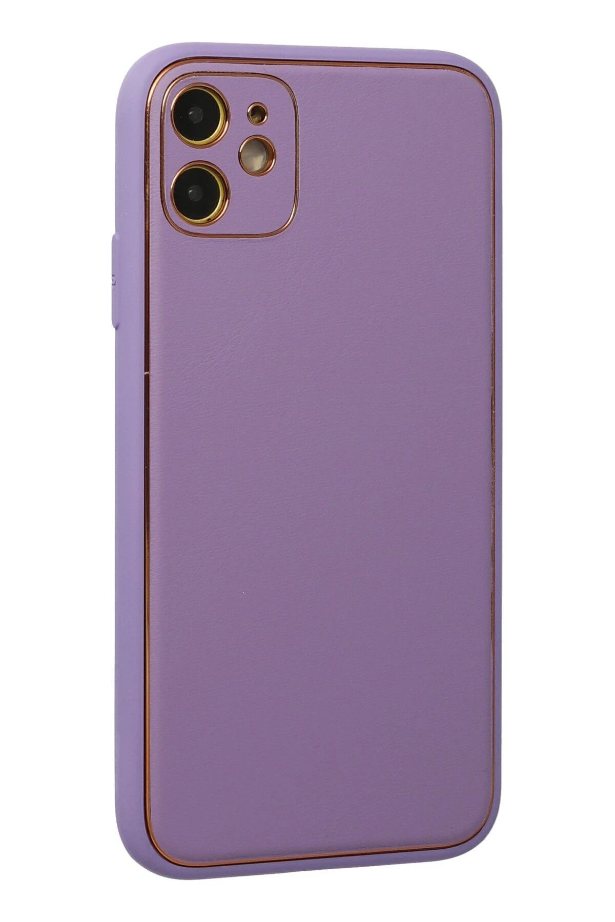 NewFace iPhone 12 Kılıf Coco Deri Silikon Kapak - Lila NRMSA