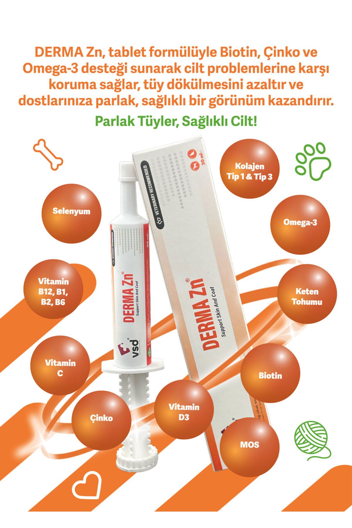 vsd DERMA ZN 30ml Malt Köpekler için Tüy Dökülme Engelleyici