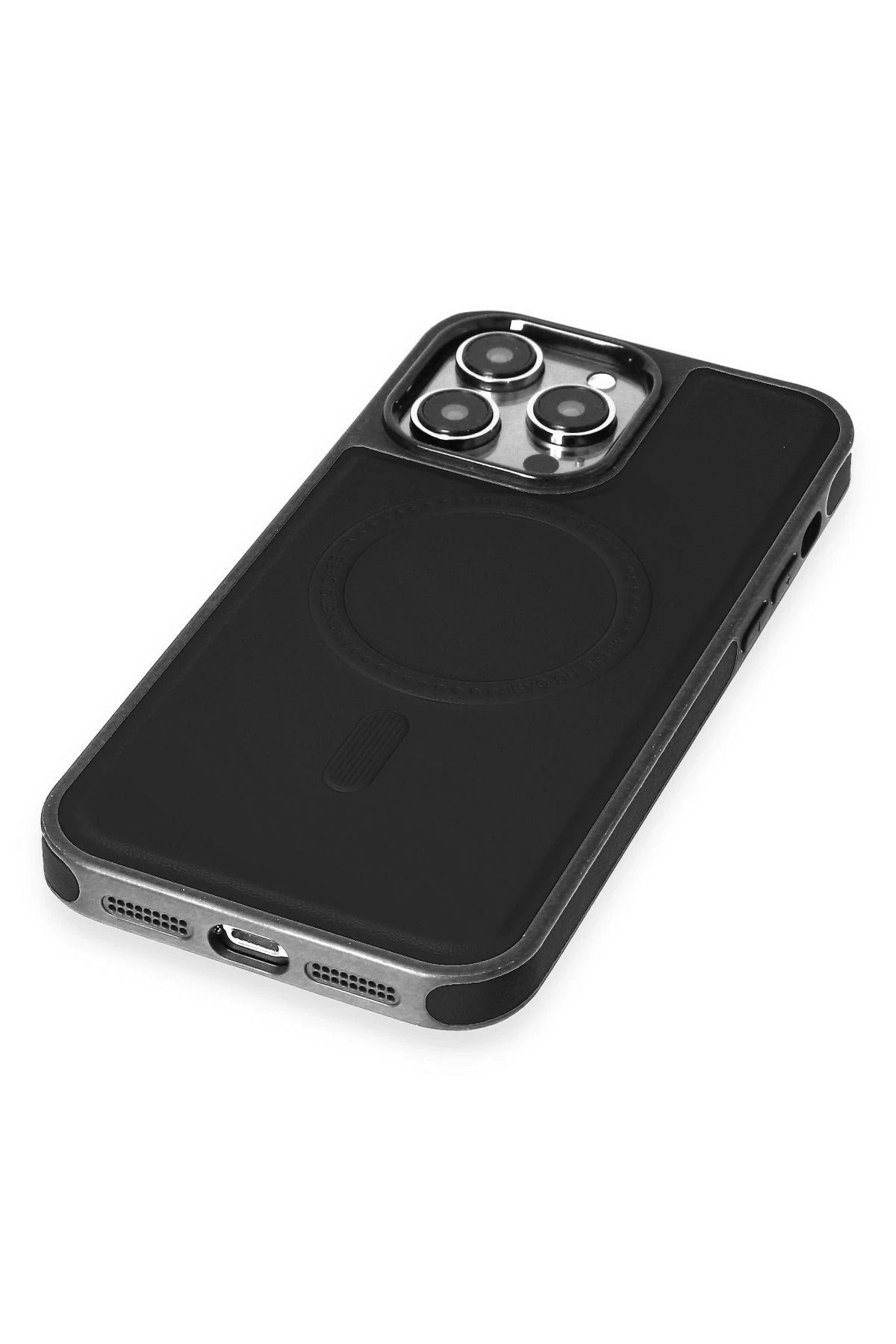 NewFace iPhone 13 Pro Max Kılıf Ozzi Magsafe Deri Kapak - Siyah SVLRS