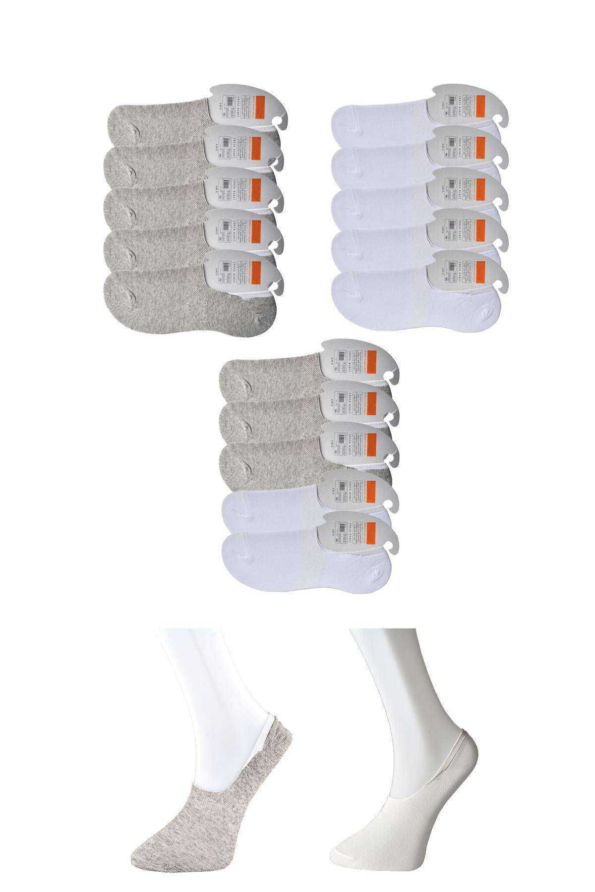 MBB ETİCARET Gri ve Beyaz Erkek Babet Çorap 15 çift