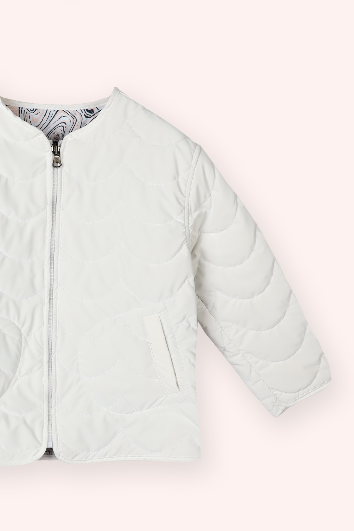 Panço Kız Bebek Yuvarlak Yaka Çift Taraflı Beyaz Mont fotoğrafı 5 (önizleme)