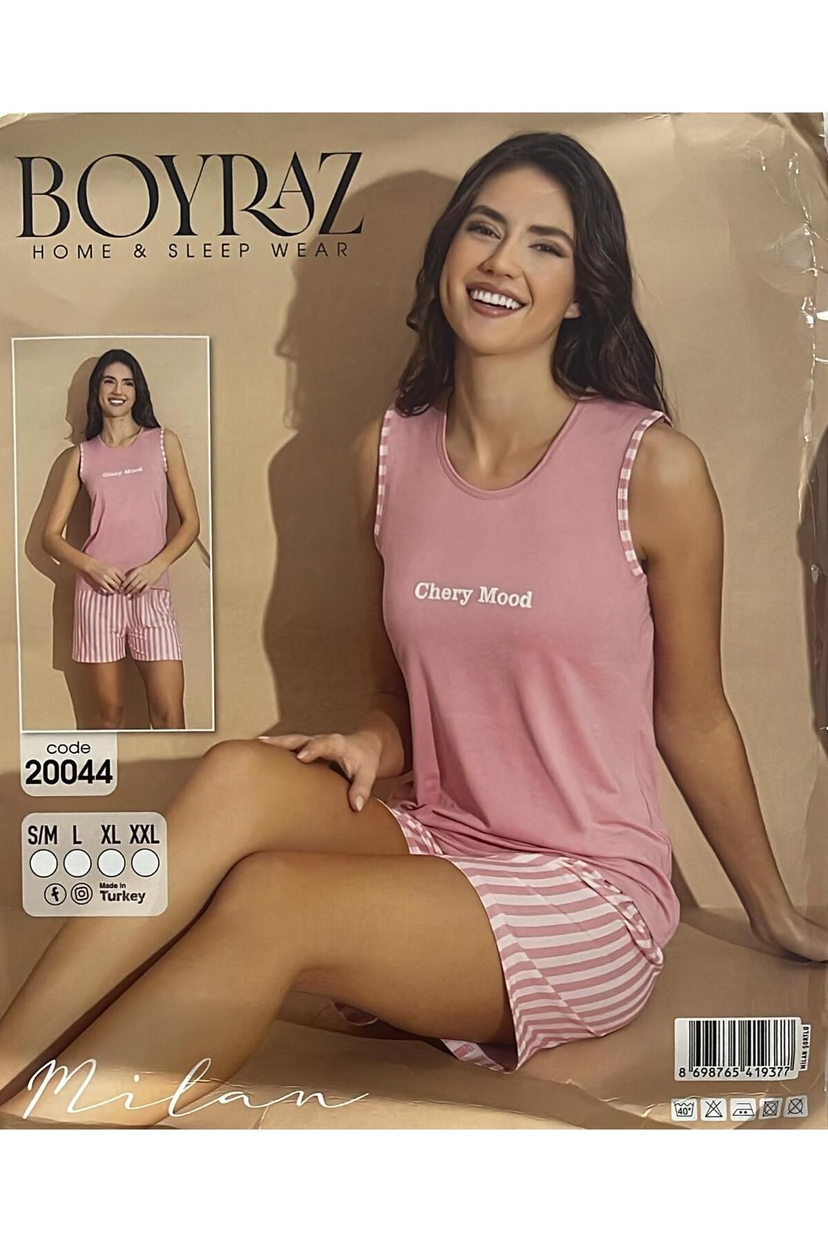 BOYRAZ MİLAN KUMAŞ KOLSUZ PEMBE YAZLIK PİJAMA TAKIMI