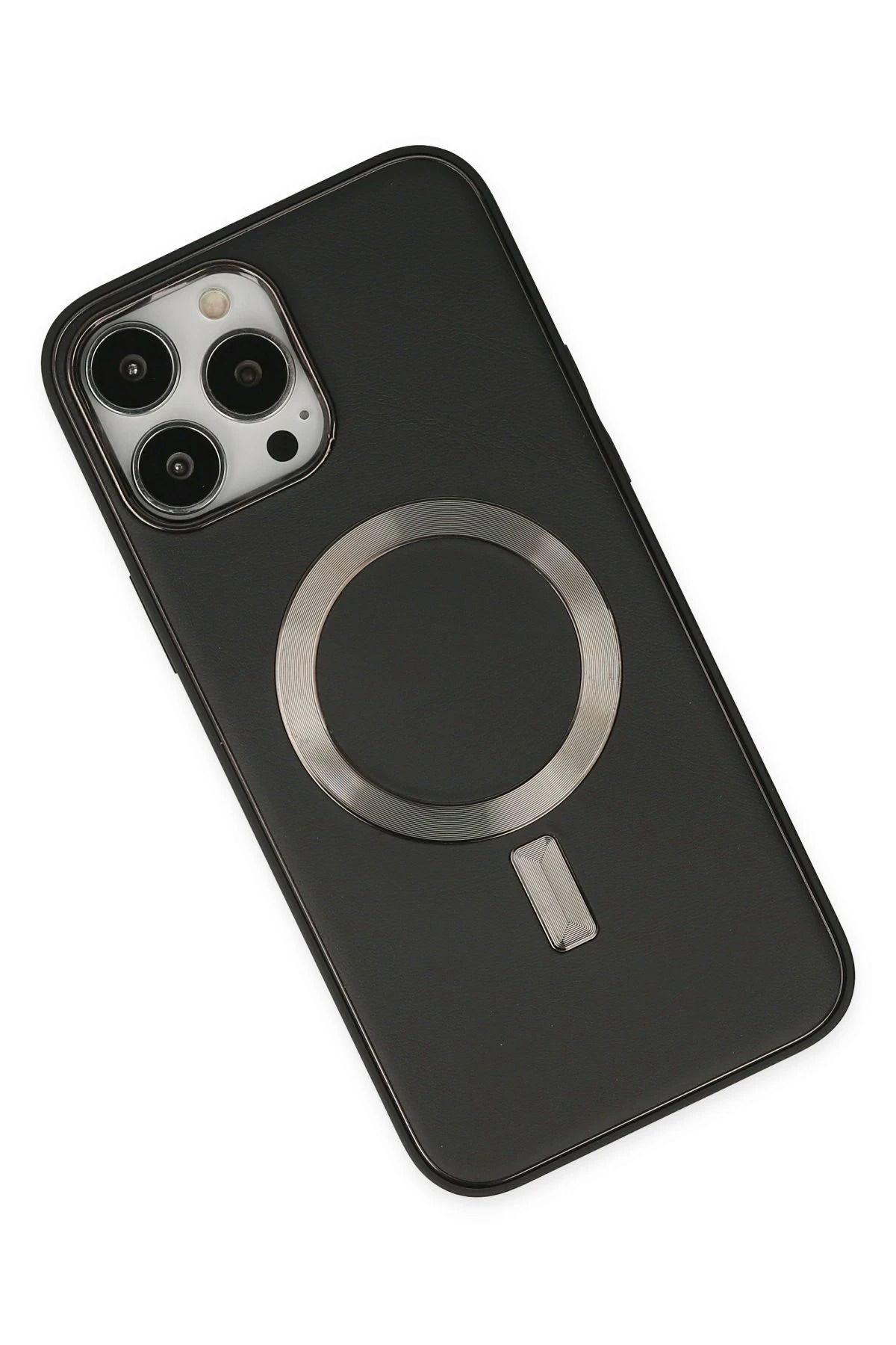 NewFace iPhone 13 Pro Kılıf Coco Deri Magneticsafe Silikon - Siyah NRMSA