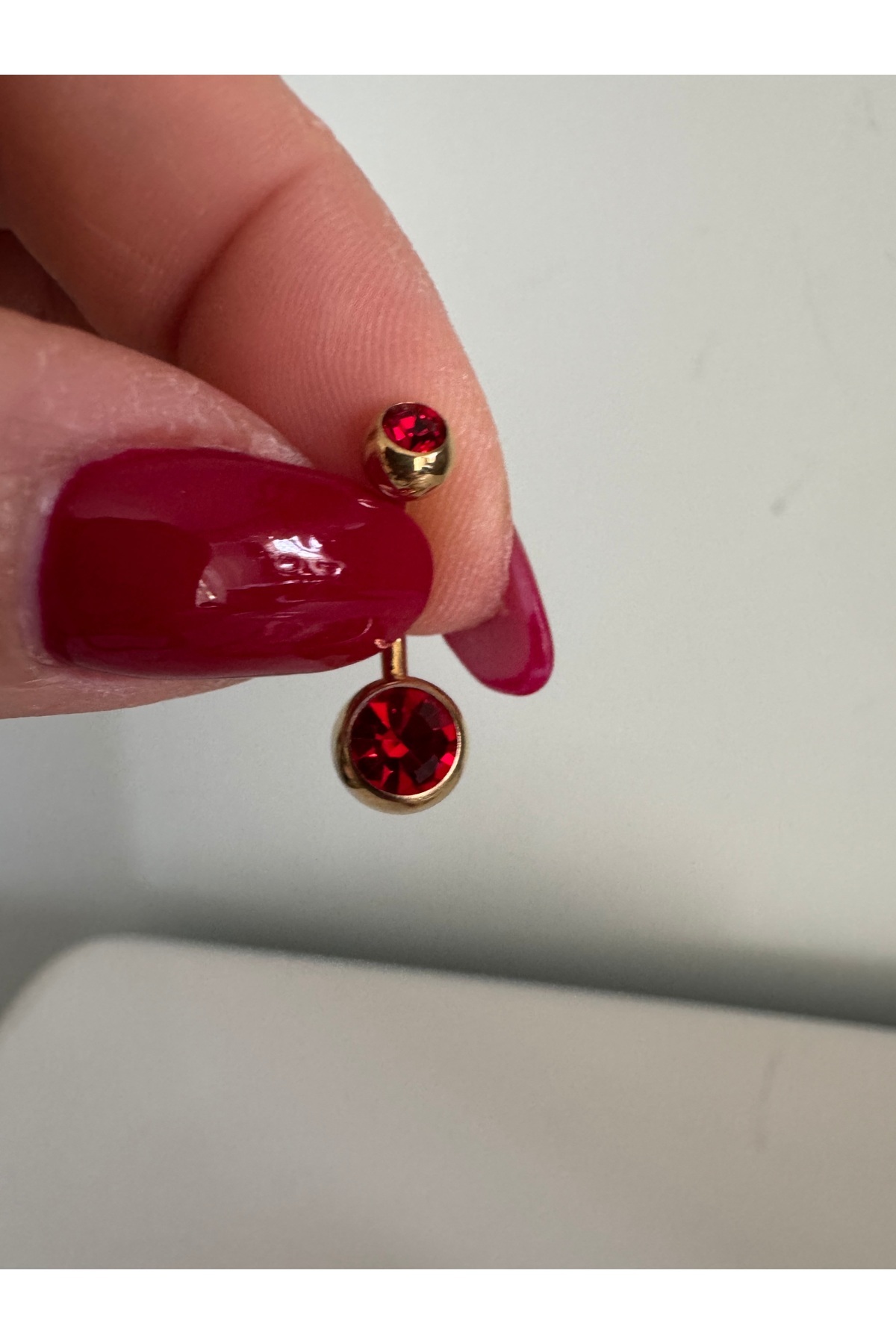Bylin-Double Red Stone 100% G23 Titanium Navel Piercing - Bar Length 10 mm - 1 Piece 2
