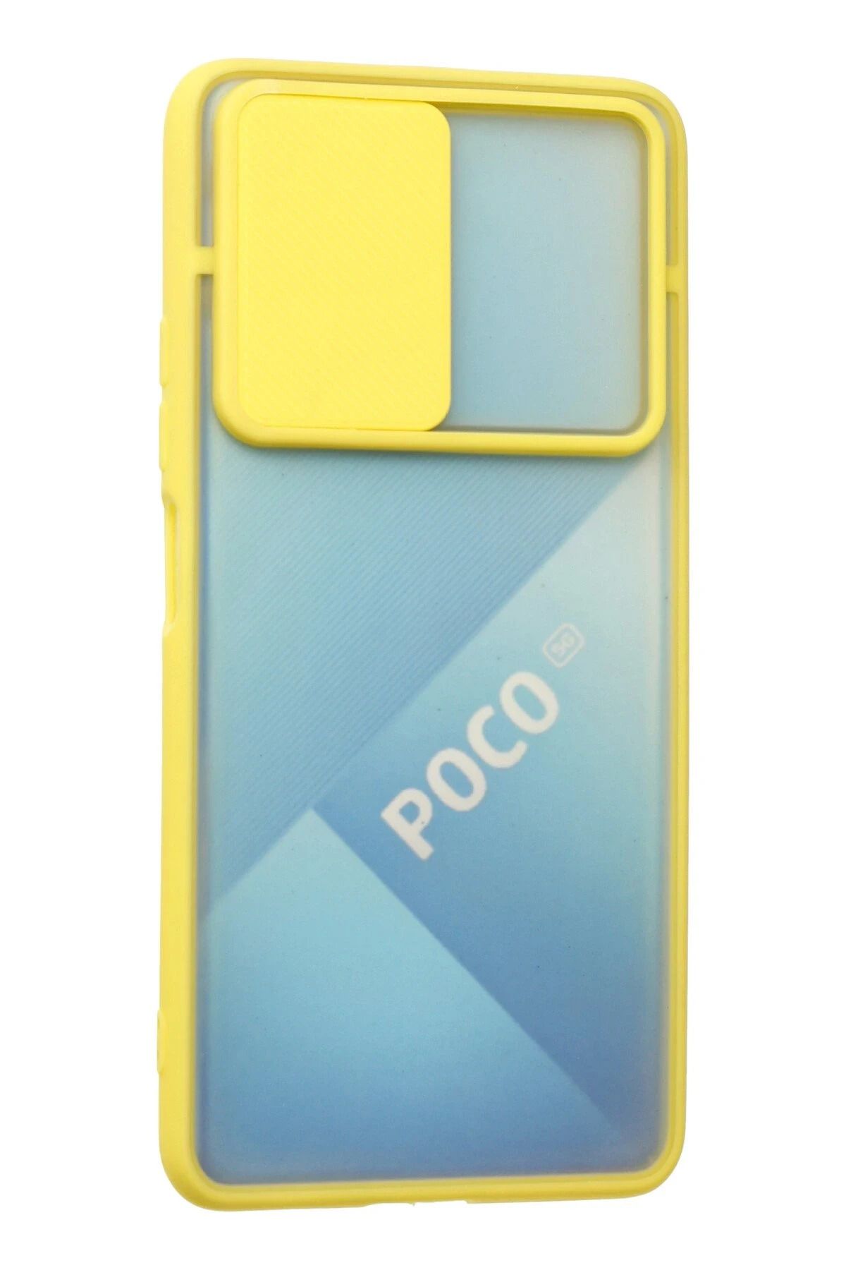 NewFace Xiaomi Poco F3 Kılıf Palm Buzlu Kamera Sürgülü Silikon - Sarı MRAYD