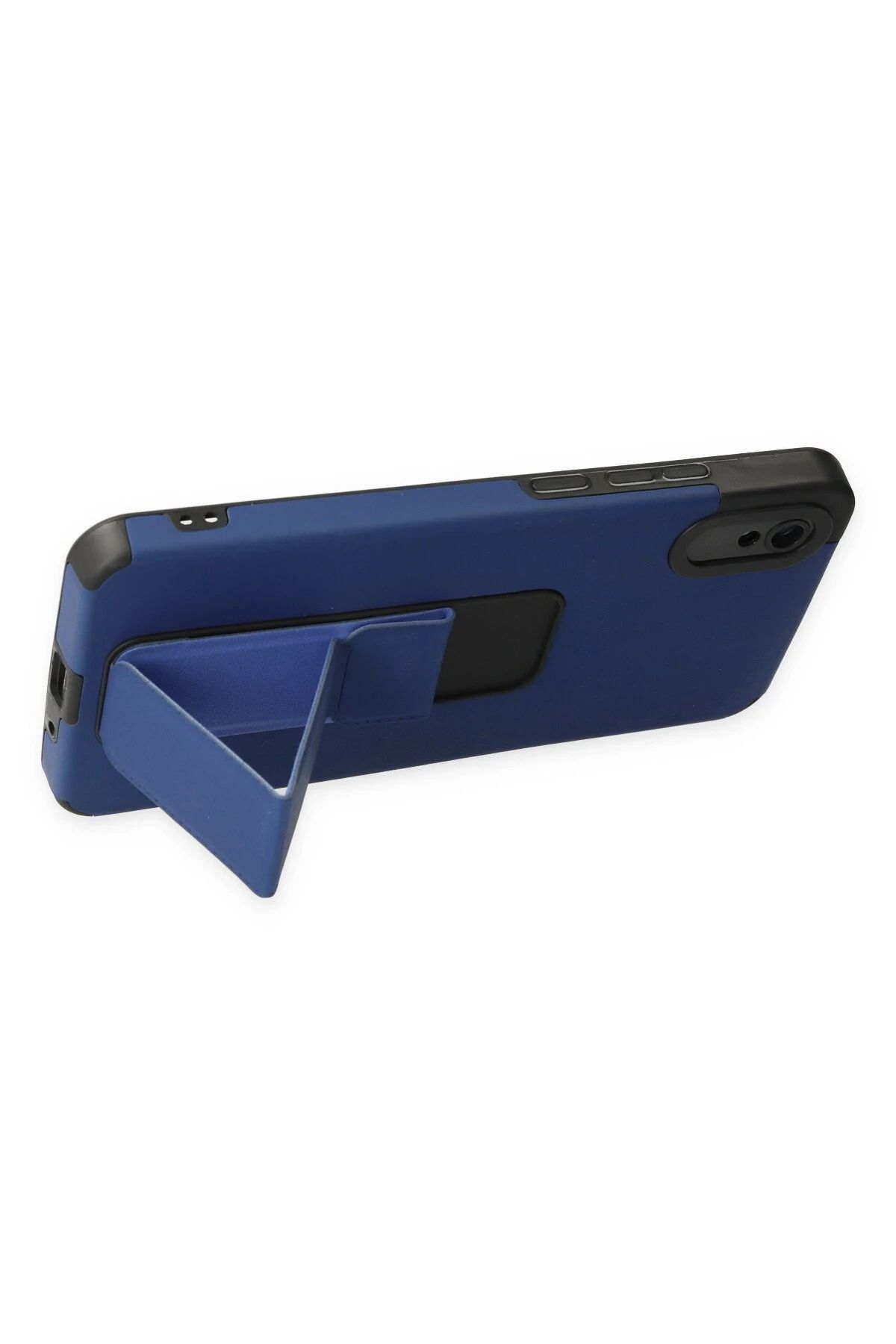 NewFace Xiaomi Redmi 9A Kılıf Mega Standlı Silikon - Mavi GLSTD