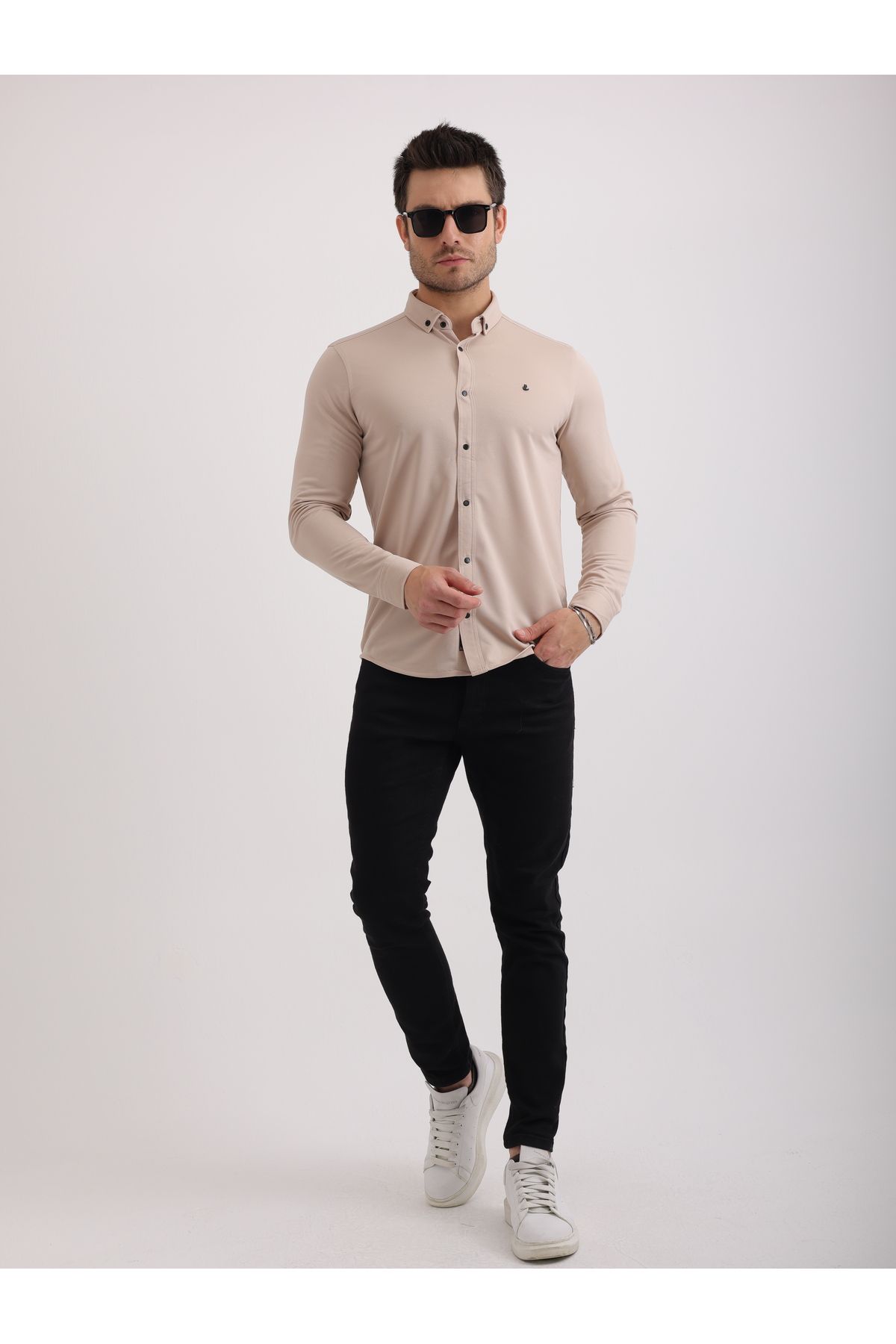 Sabe Erkek Slim Fit Bebe Vizon Likralı Örme Duble Kumaş