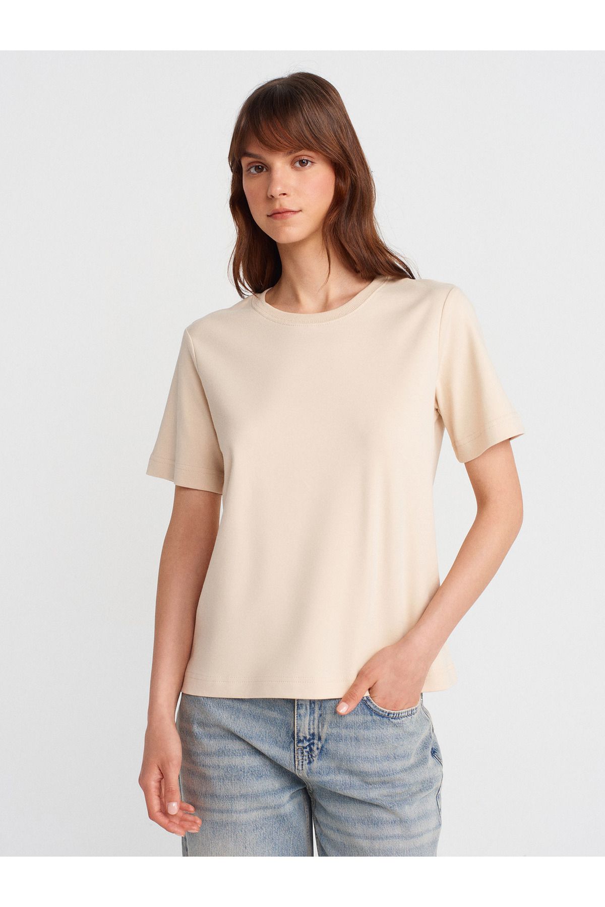 Dilvin 31763 Bisiklet Yaka T-shirt-Taş
