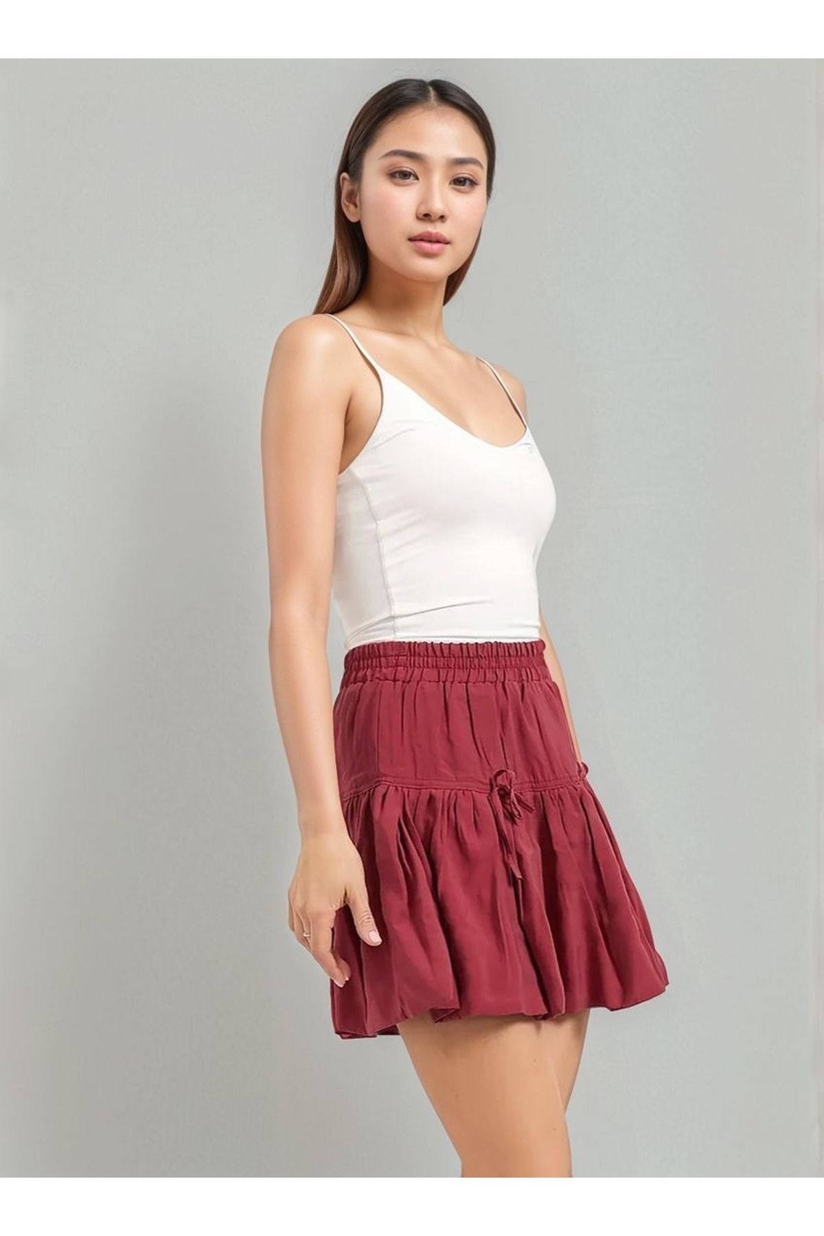 VNYA collection BELİ LASTİKLİ FİYONK DETAYLI KADIN ŞORT ETEK