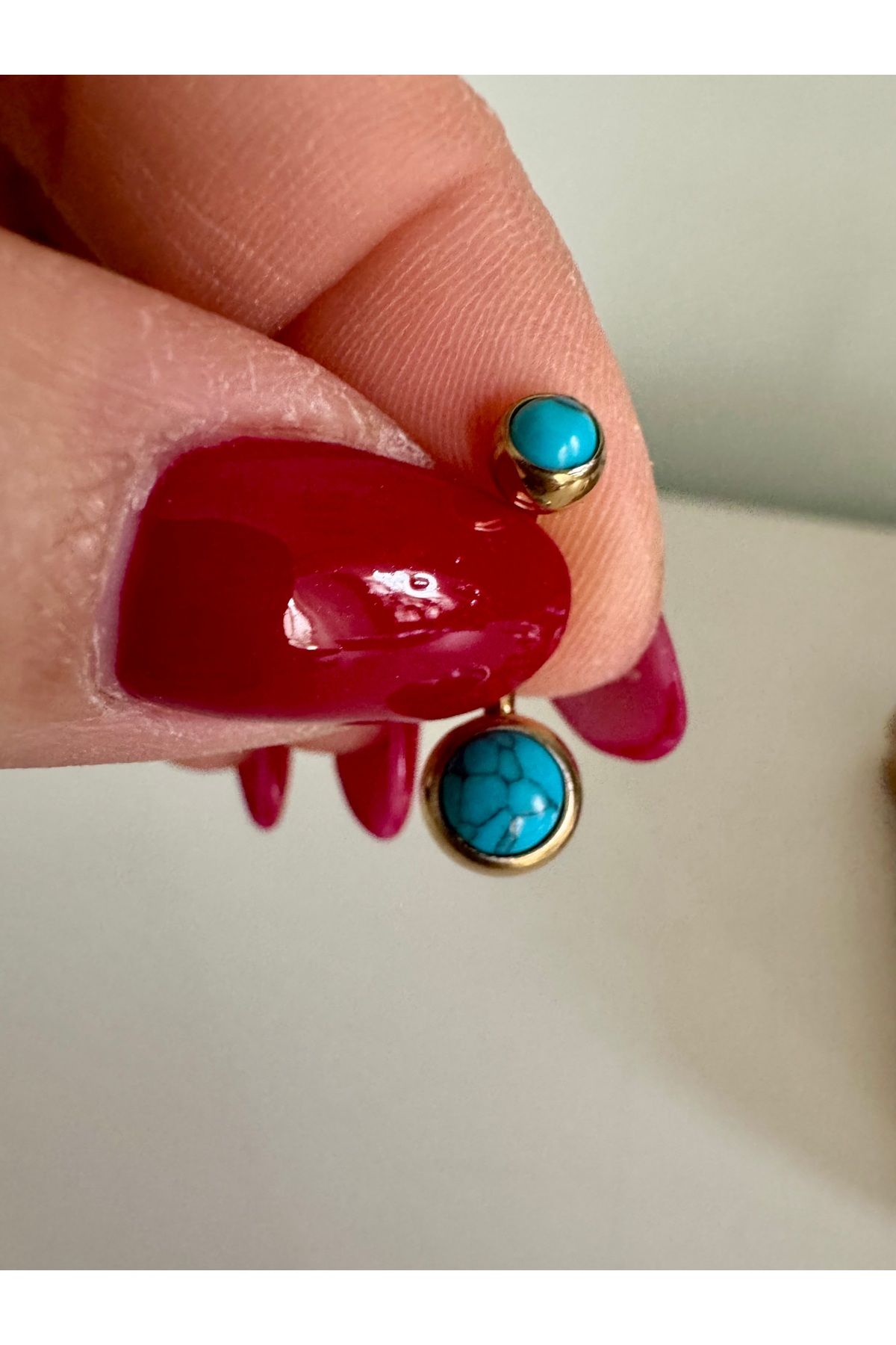Bylin Çift Turkuaz Taşlı %100 G23 Titanyum Göbek Piercing - Bar Uzunluğu 10 Mm - 1 Adet