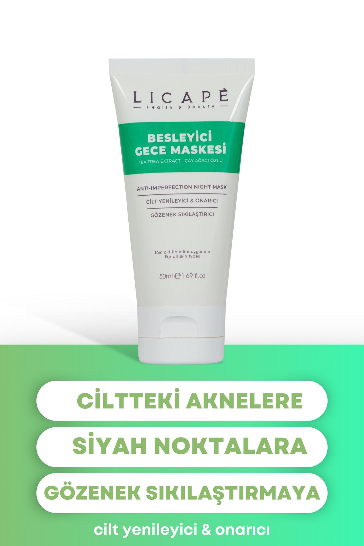ماسک صورت شبانه تغذیه عصاره درخت چای 50 میل Licape