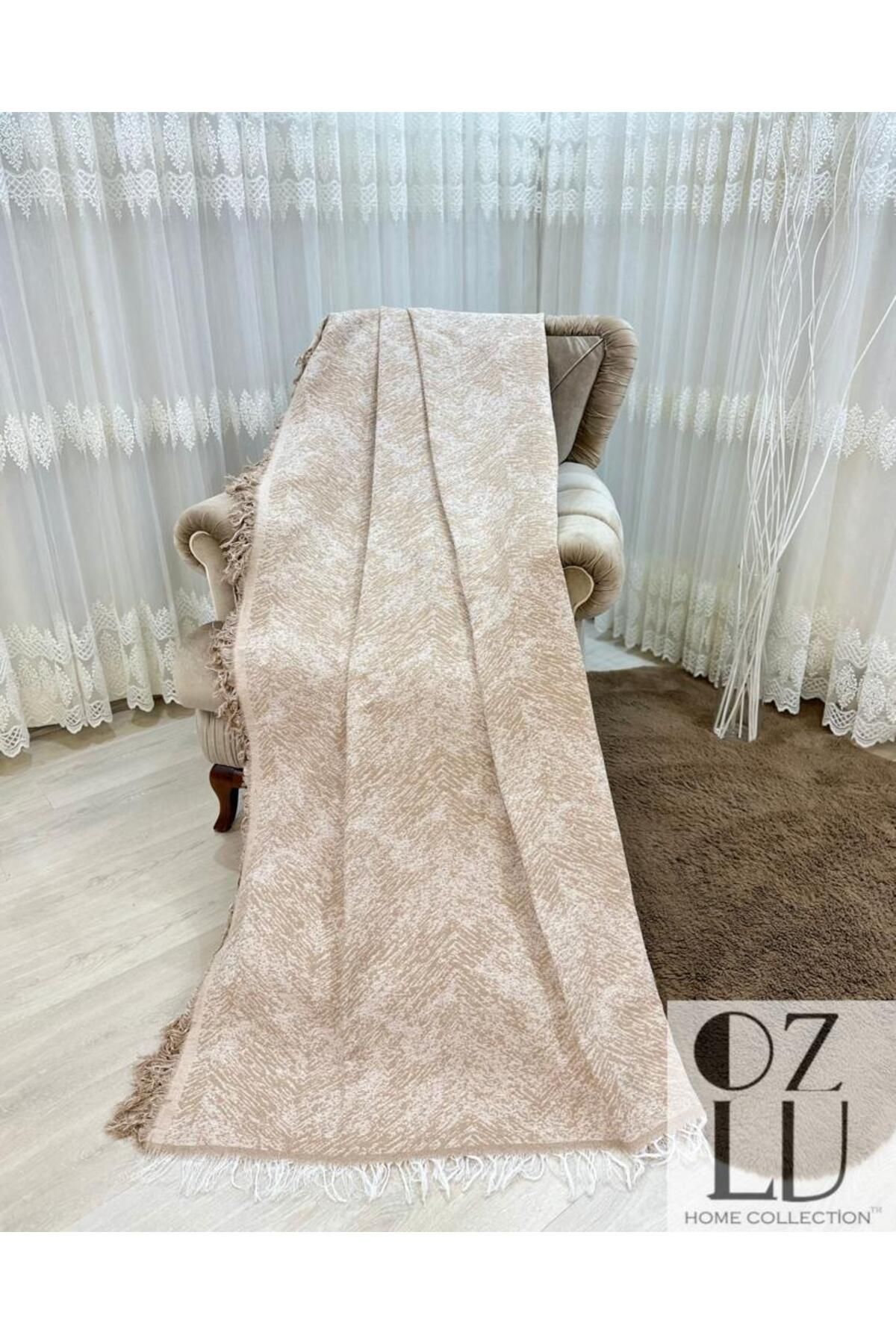 Özlü Home Kolkapatan Pamuklu Koltuk - Çekyat Örtüsü 170x320 Alaca Bej Kaydırmaz Koltuk Şalı