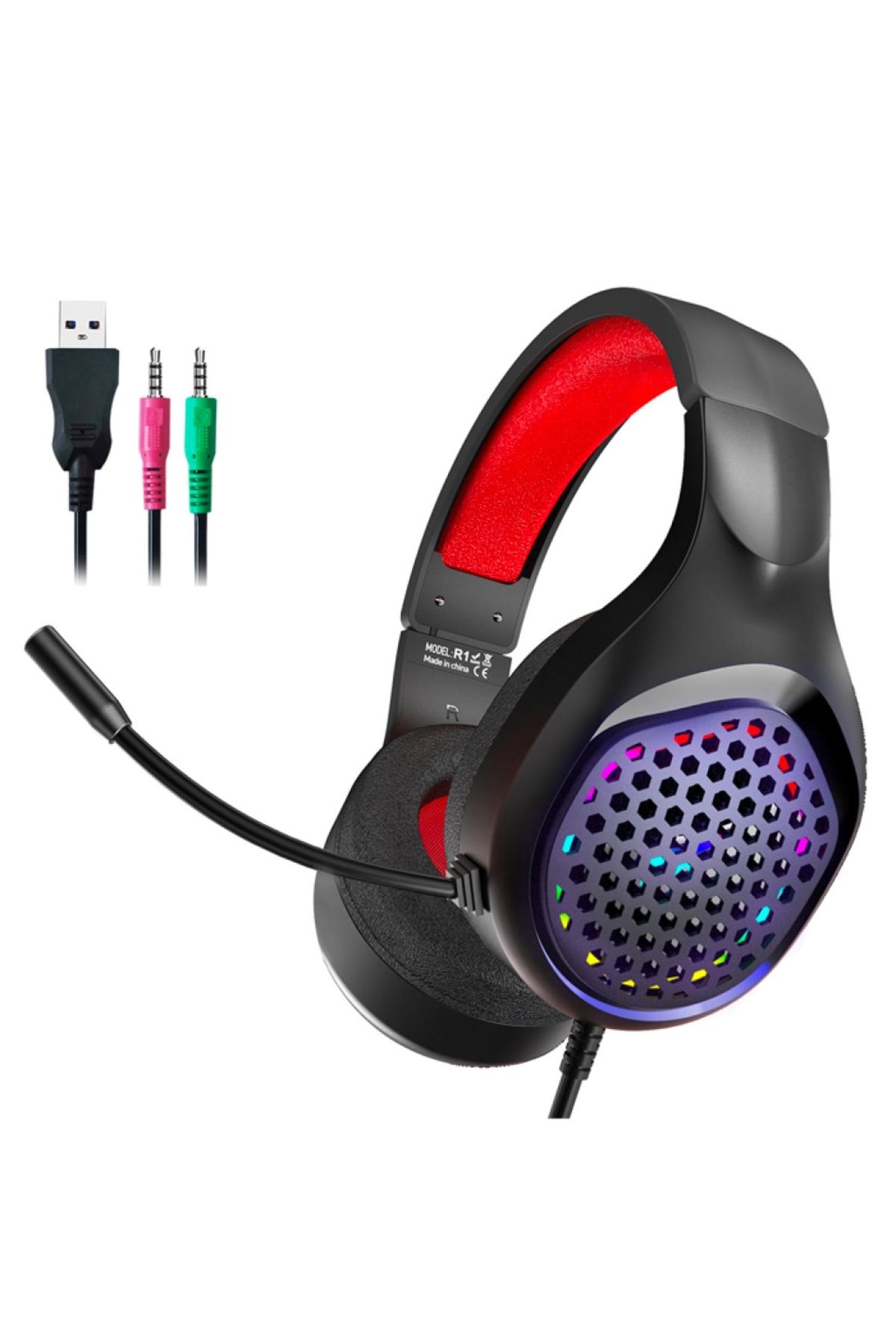 xmowi R1 Gaming Mikrofonlu RGB Oyuncu Kulaklığı PC- Dizüstü Ve Ps4 (Siyah-Kırmızı)