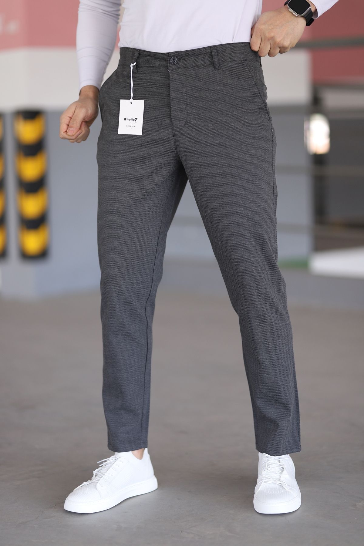 hello7 Erkek Antrasit Slim Fit Esnek Likralı Kaliteli Keten Pantolon