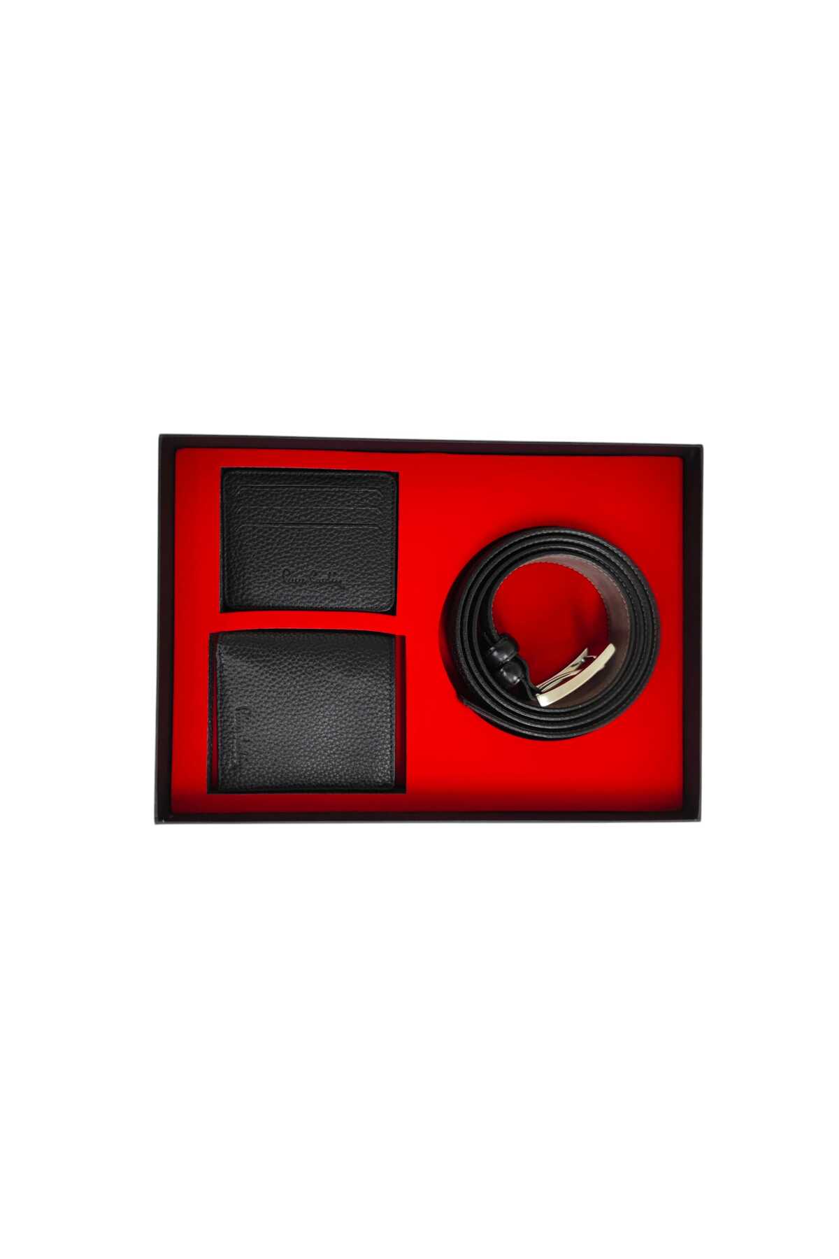 ست ۳ تکه: کمربند، کیف پول و جای کارت - چرم اصل مردانه | پیر کاردین Pierre Cardin PLKLK01 - تصویر 4