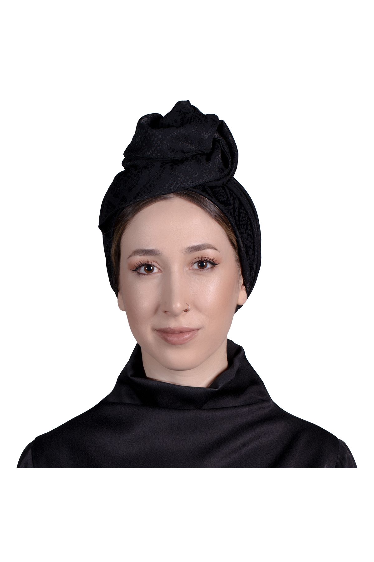 Bitter Colors Esra Tokelli Yılan Derisi Siyah Telli Kadın Tesettür Bone , Kolay Bağlanan Telli Bone