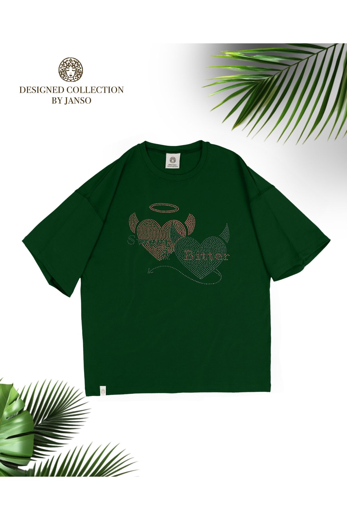 JANSO GROUP -KADIN KISA KOLLU KALP BASKILI TSHIRT BÜYÜK BEDEN OVERSIZE PAMUKLU KUMAŞ