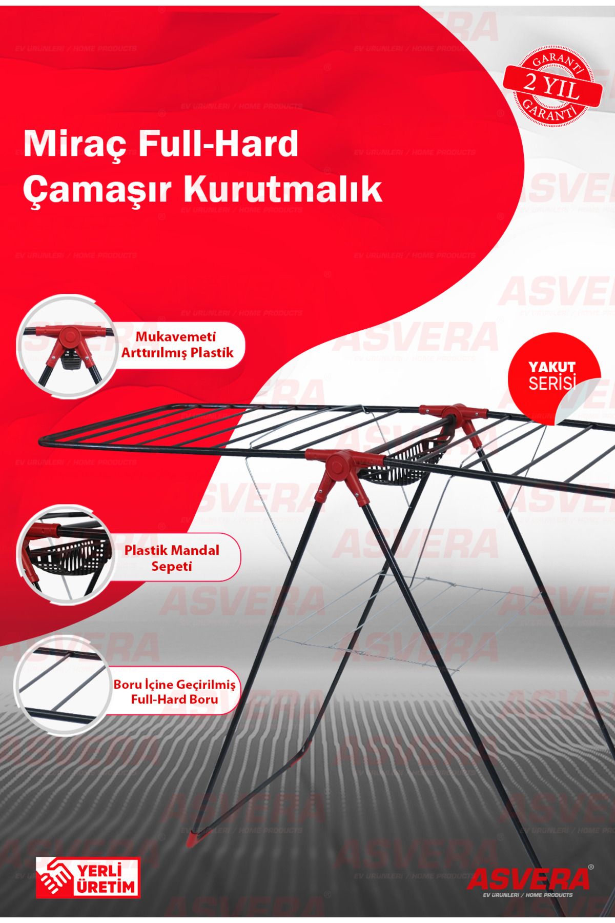 ASVERA Yakut Serisi - Miraç Full-hard Borulu Çamaşır Kurutmalık - Dayanıklı Çamaşır Kurutma Askısı