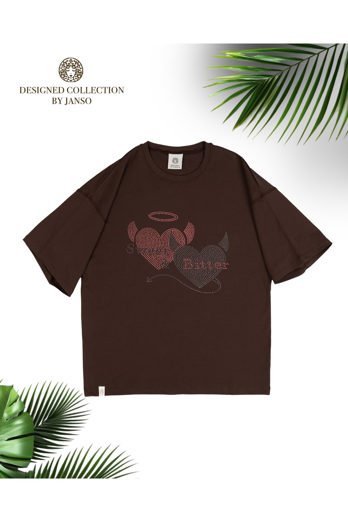 JANSO GROUP -KADIN KISA KOLLU KALP BASKILI TSHIRT BÜYÜK BEDEN OVERSIZE PAMUKLU KUMAŞ