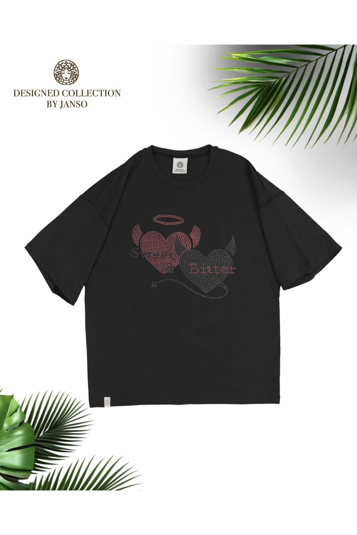 JANSO GROUP -KADIN KISA KOLLU KALP BASKILI TSHIRT BÜYÜK BEDEN OVERSIZE PAMUKLU KUMAŞ