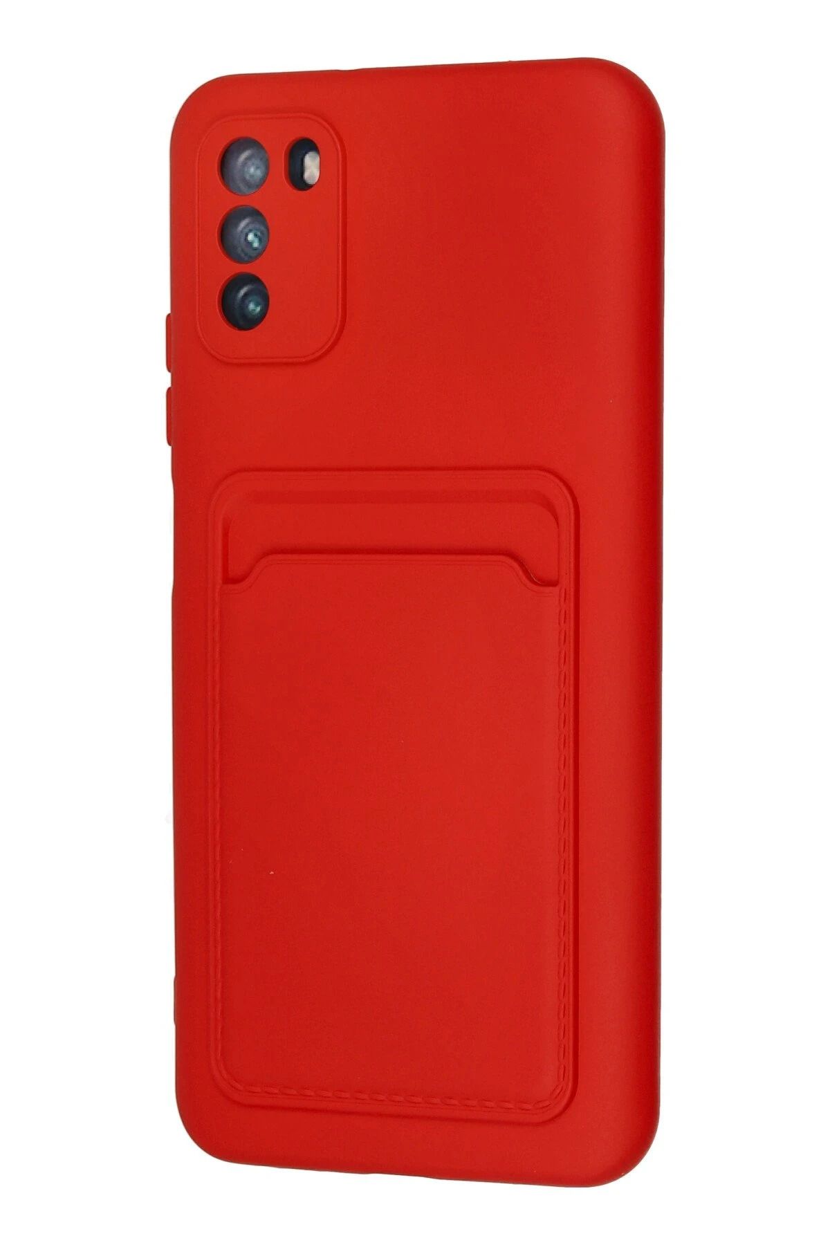 NewFace Xiaomi Pocophone M3 Kılıf Kelvin Kartvizitli Silikon - Kırmızı NRMSA