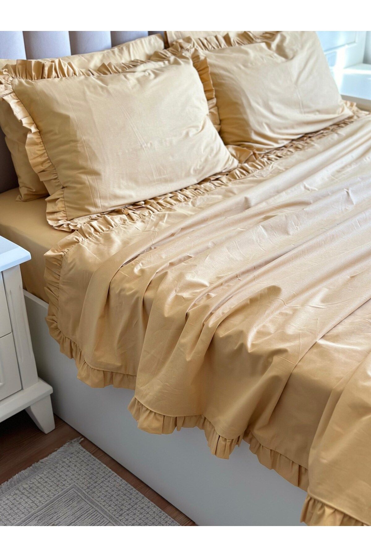 Tly Home Textiles NEVRESİM TAKIMI (ÇİFT KİŞİLİK FIRFIRLI) VİZON
