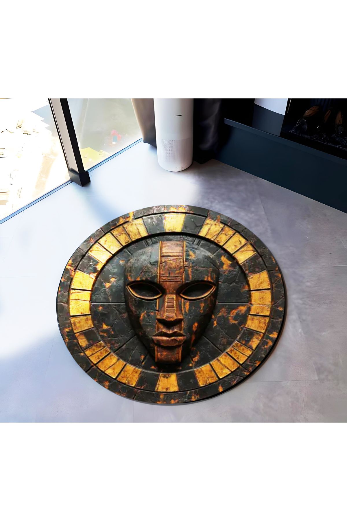 Rugs Modern Halı Alya Koleksiyonu Eskitme Görünümlü Maske Detaylı Dokuma Taban Yuvarlak Dekoratif Halı alya86
