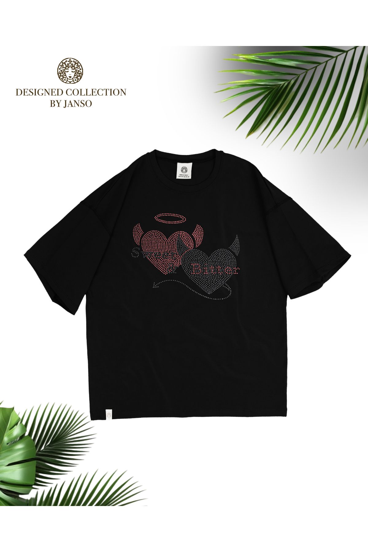 JANSO GROUP -KADIN KISA KOLLU KALP BASKILI TSHIRT BÜYÜK BEDEN OVERSIZE PAMUKLU KUMAŞ
