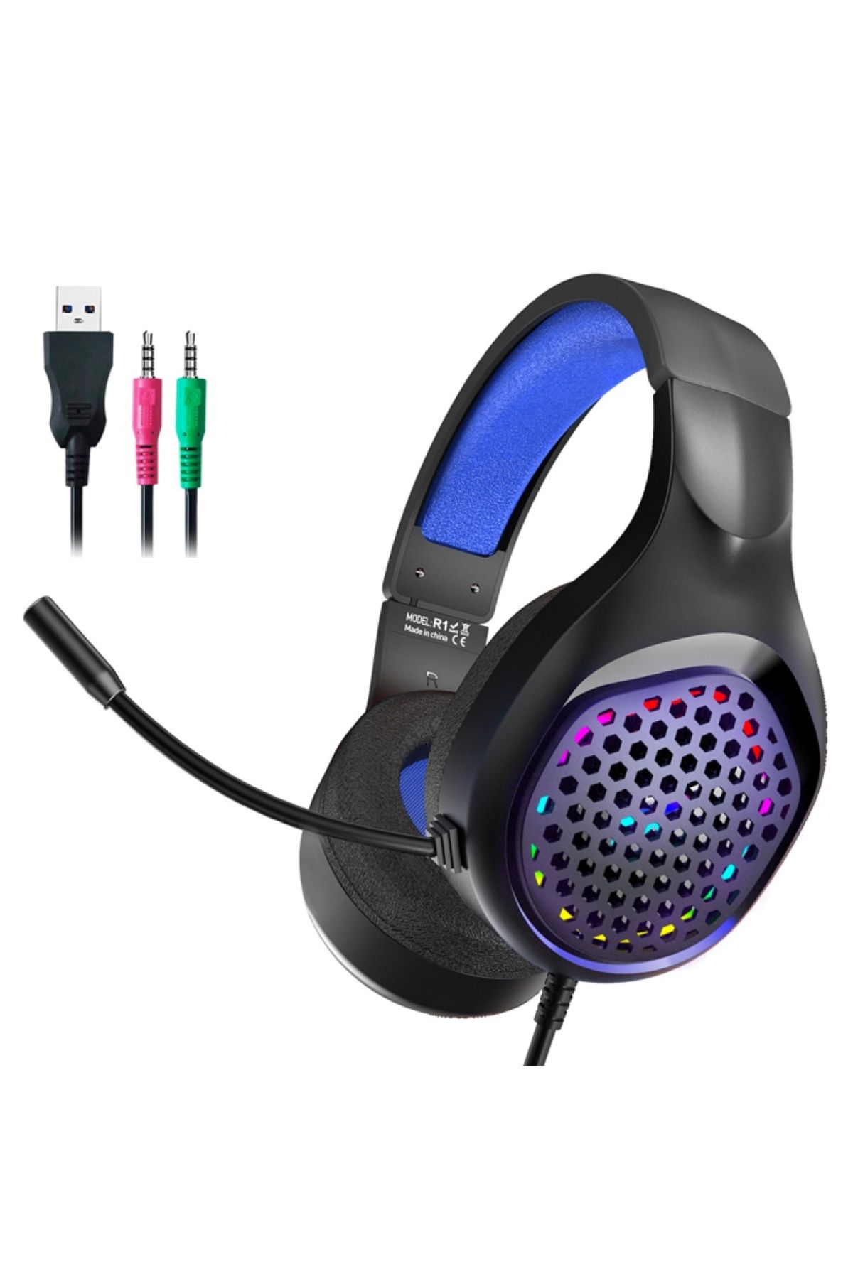 xmowi R1 Gaming Mikrofonlu RGB Oyuncu Kulaklığı PC- Dizüstü Ve Ps4 (Mavi-Siyah)