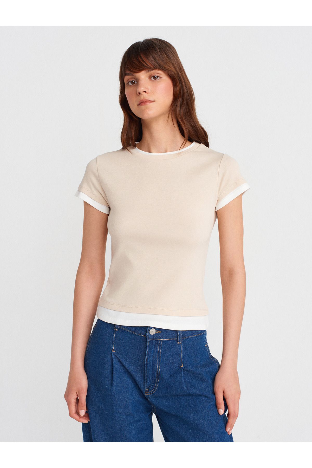 Dilvin 31859 Çift Görünümlü T-shirt-Taş