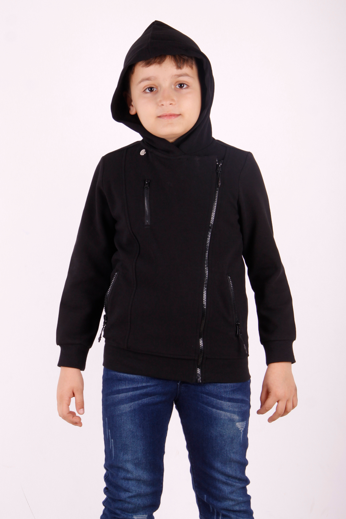 Toontoy Boy's Zippered Asymmetrical Cut Cardigan with Pockets