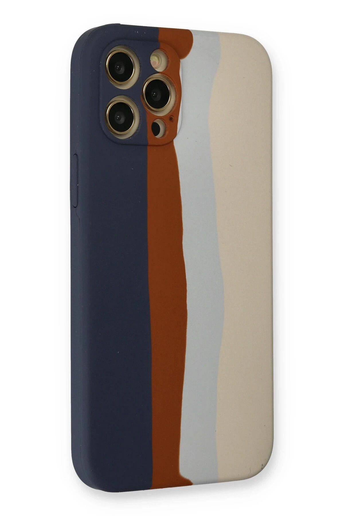 NewFace iPhone 12 Pro Max Kılıf Ebruli Lansman Silikon - Lacivert-Krem WLZOR