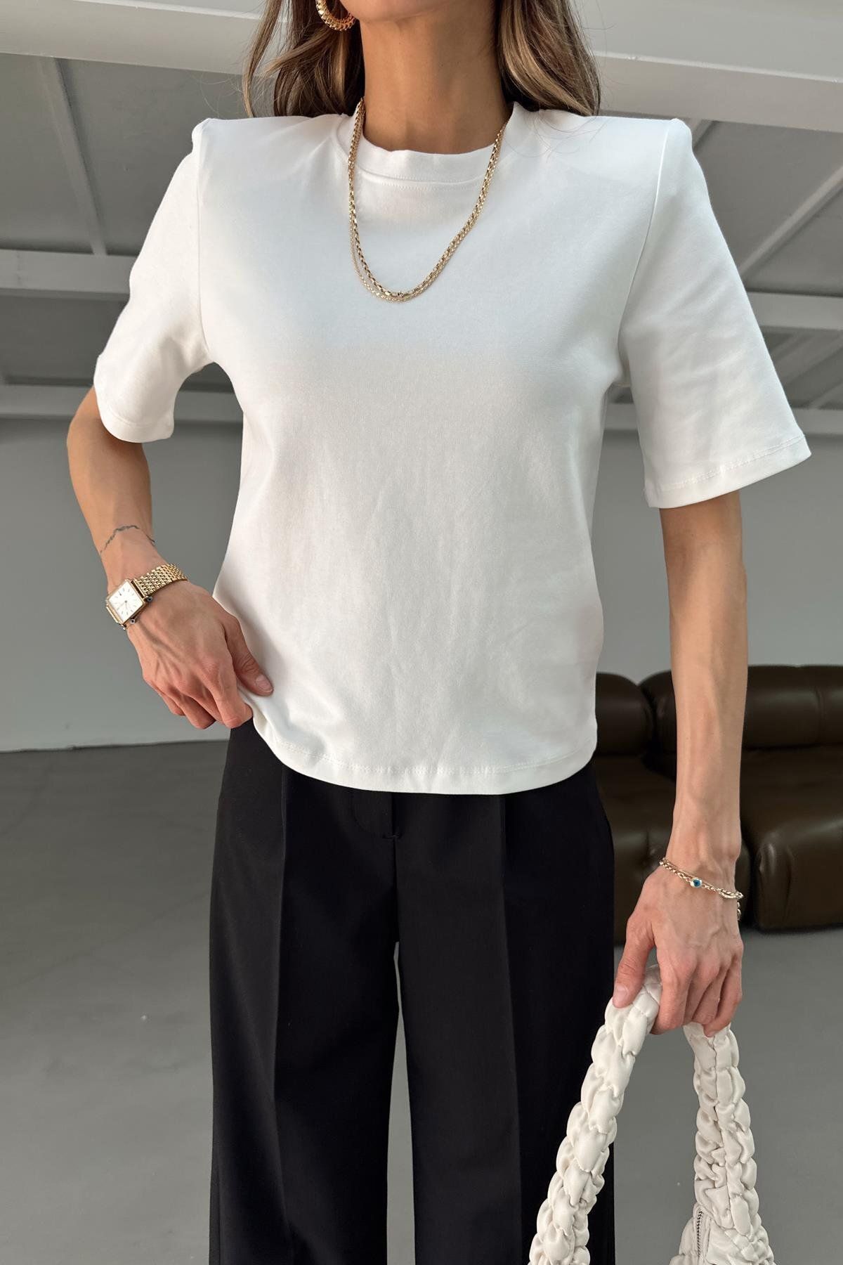 mylove Vatkalı Premium Tshirt Beyaz