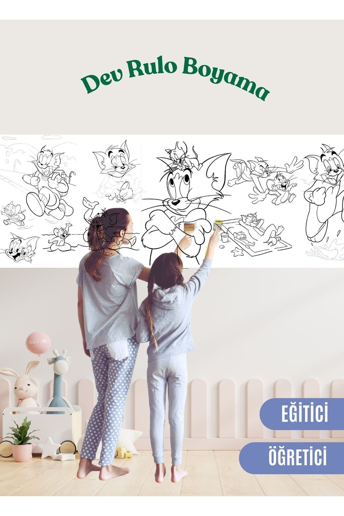 MASAL EVRENİ Tom ve Jerry Boyama Etkiniği - Dev Boyama Rulosu 2 metre