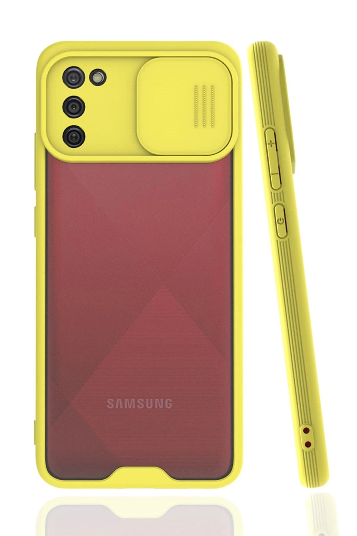 NewFace Samsung Galaxy A02S Kılıf Platin Kamera Koruma Silikon - Sarı FLKRY