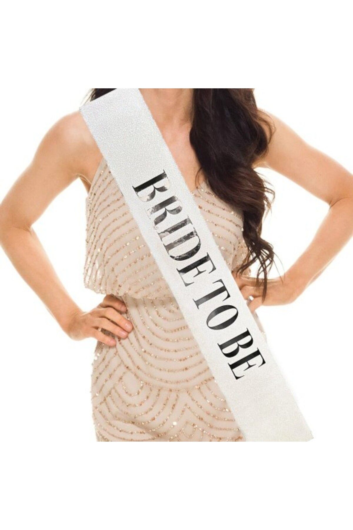 Otocub Beyaz Gümüş Bride To Be Simli Kuşak Kemer 10 cm